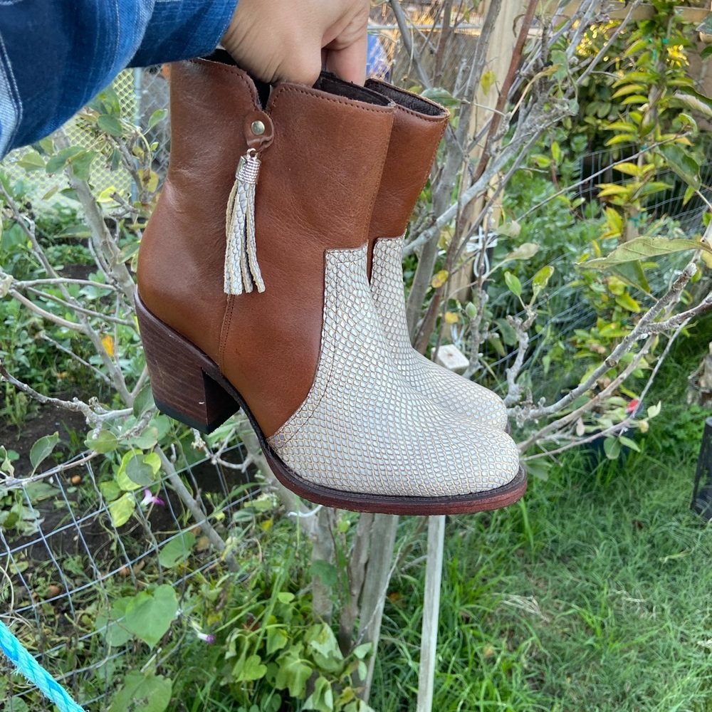 Ladies authentic leather/ python print booties